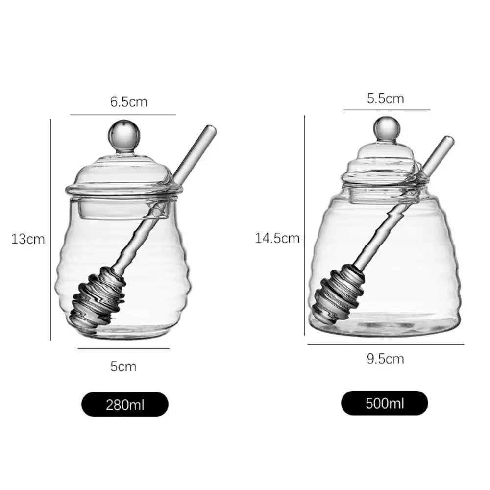 Transparent Honey Pot with Dipper and Lid Honeycomb Tank Kitchen Honey Bottle for for Wedding Party Office Kitchen Home