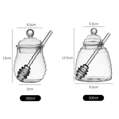 Transparent Honey Pot with Dipper and Lid Honeycomb Tank Kitchen Honey Bottle for for Wedding Party Office Kitchen Home