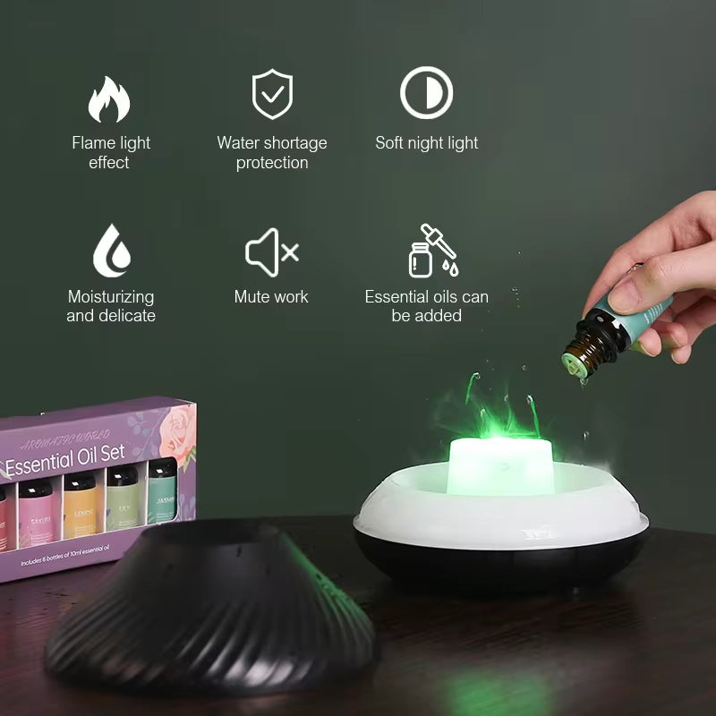 Kinscoter Volcanic Aroma Diffuser Essential Oil Lamp 130Ml USB Portable Air Humidifier with Color Flame Night Light
