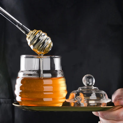 Transparent Honey Pot with Dipper and Lid Honeycomb Tank Kitchen Honey Bottle for for Wedding Party Office Kitchen Home