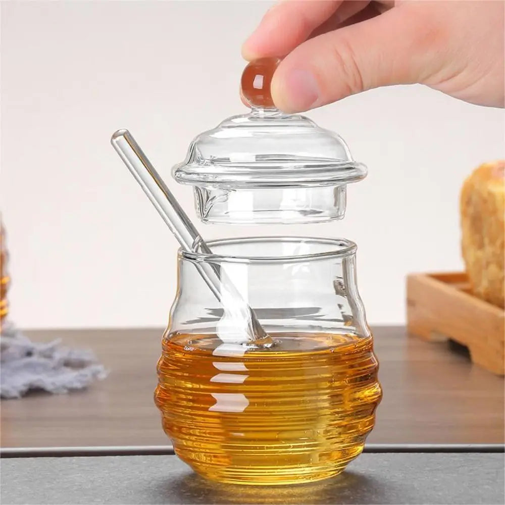 Transparent Honey Pot with Dipper and Lid Honeycomb Tank Kitchen Honey Bottle for for Wedding Party Office Kitchen Home