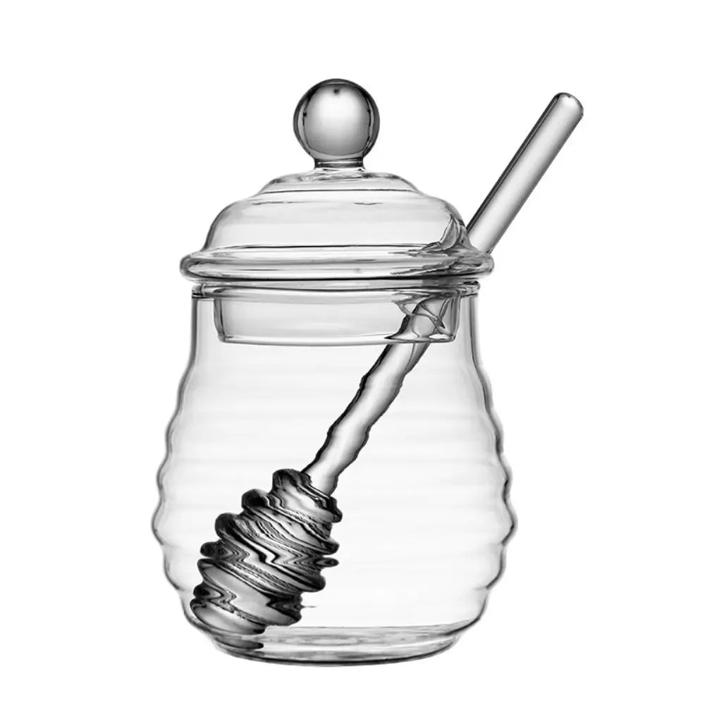 Transparent Honey Pot with Dipper and Lid Honeycomb Tank Kitchen Honey Bottle for for Wedding Party Office Kitchen Home