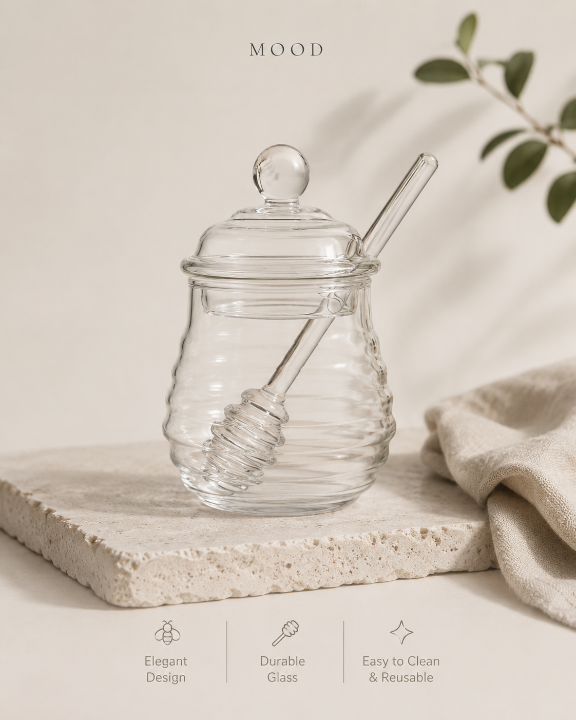 Glass Honeycomb Honey Jar