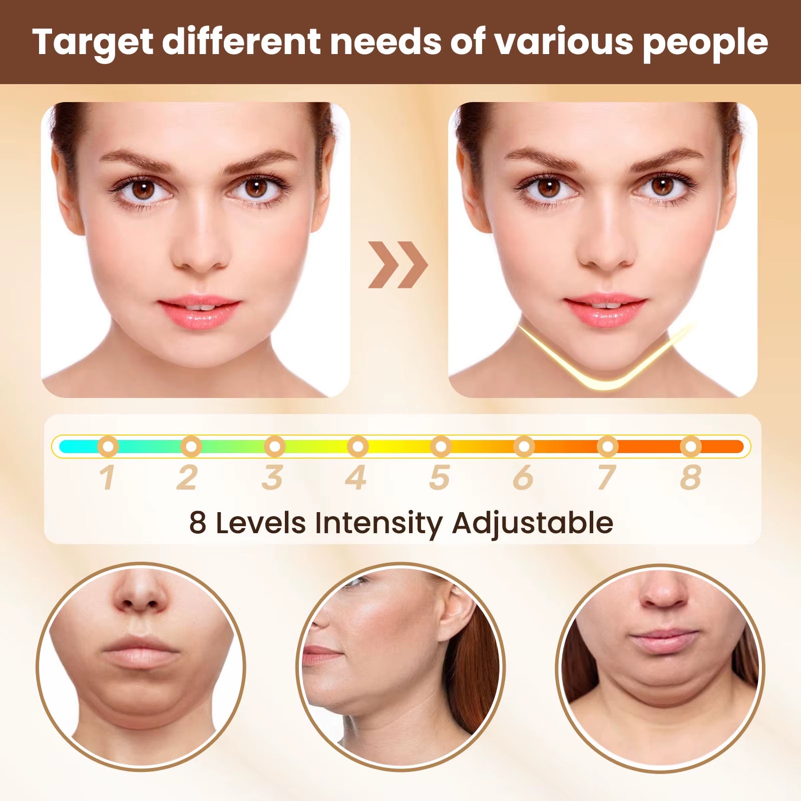 Electric EMS V Face Lifting Beauty Device 6 Modes 8 Levels Micro-Current Facial Firming Massager Double Chin Removal Skin Care