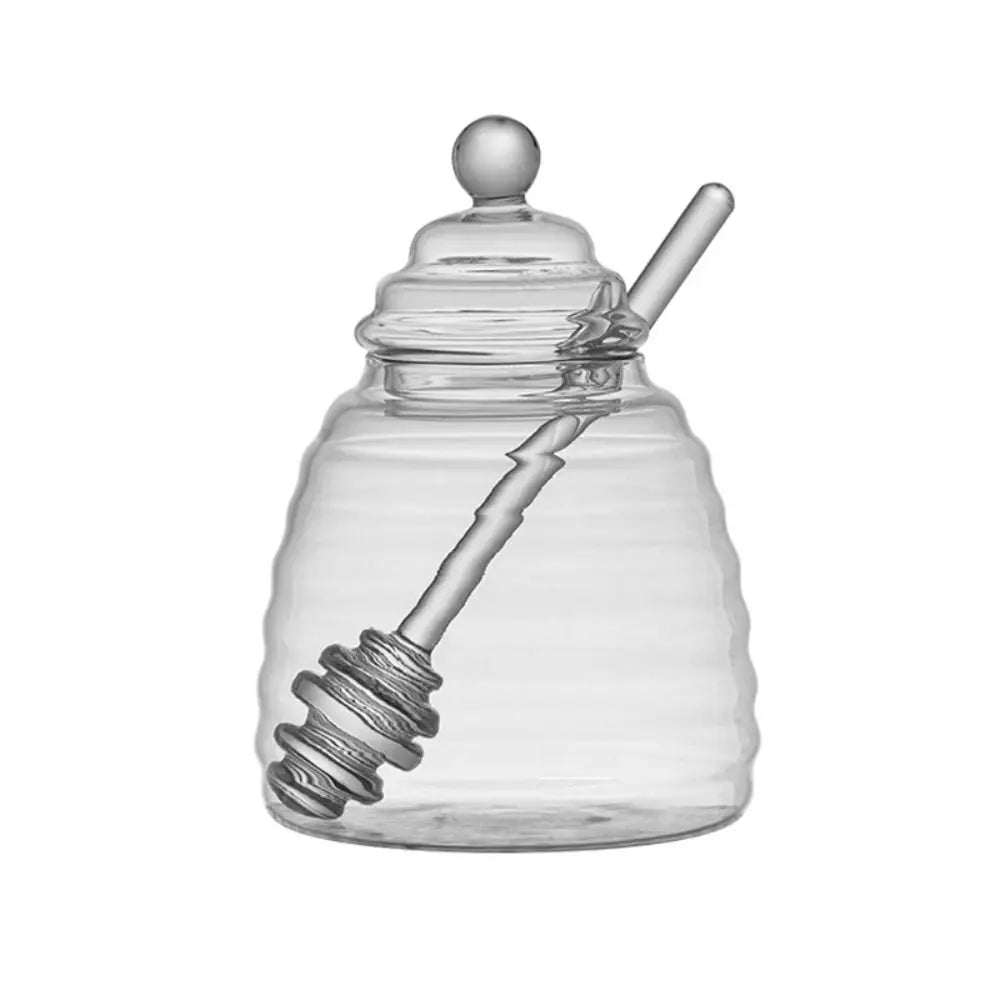 Transparent Honey Pot with Dipper and Lid Honeycomb Tank Kitchen Honey Bottle for for Wedding Party Office Kitchen Home