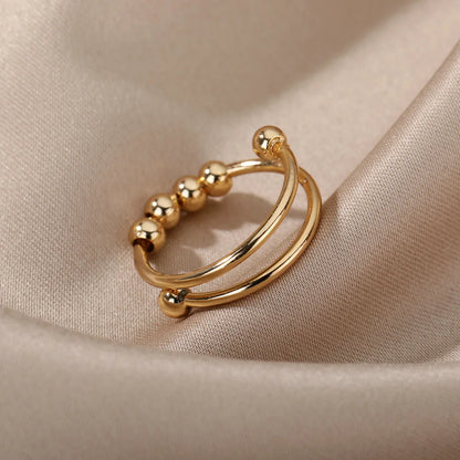 Anxiety Balls Beads Rings for Women Open Spinner Adjustable Finger Ring Stainless Steel Rotating Freely anti Stress Jewelry Gift