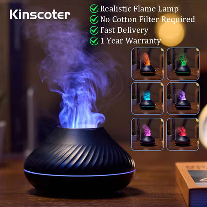 Kinscoter Volcanic Aroma Diffuser Essential Oil Lamp 130Ml USB Portable Air Humidifier with Color Flame Night Light