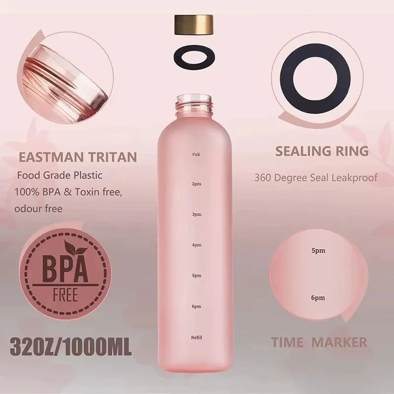 1 Liters Water Bottle Motivational Drinking Bottle Sports Water Bottles with Time Marker Stickers Portable Reusable Plastic Cups