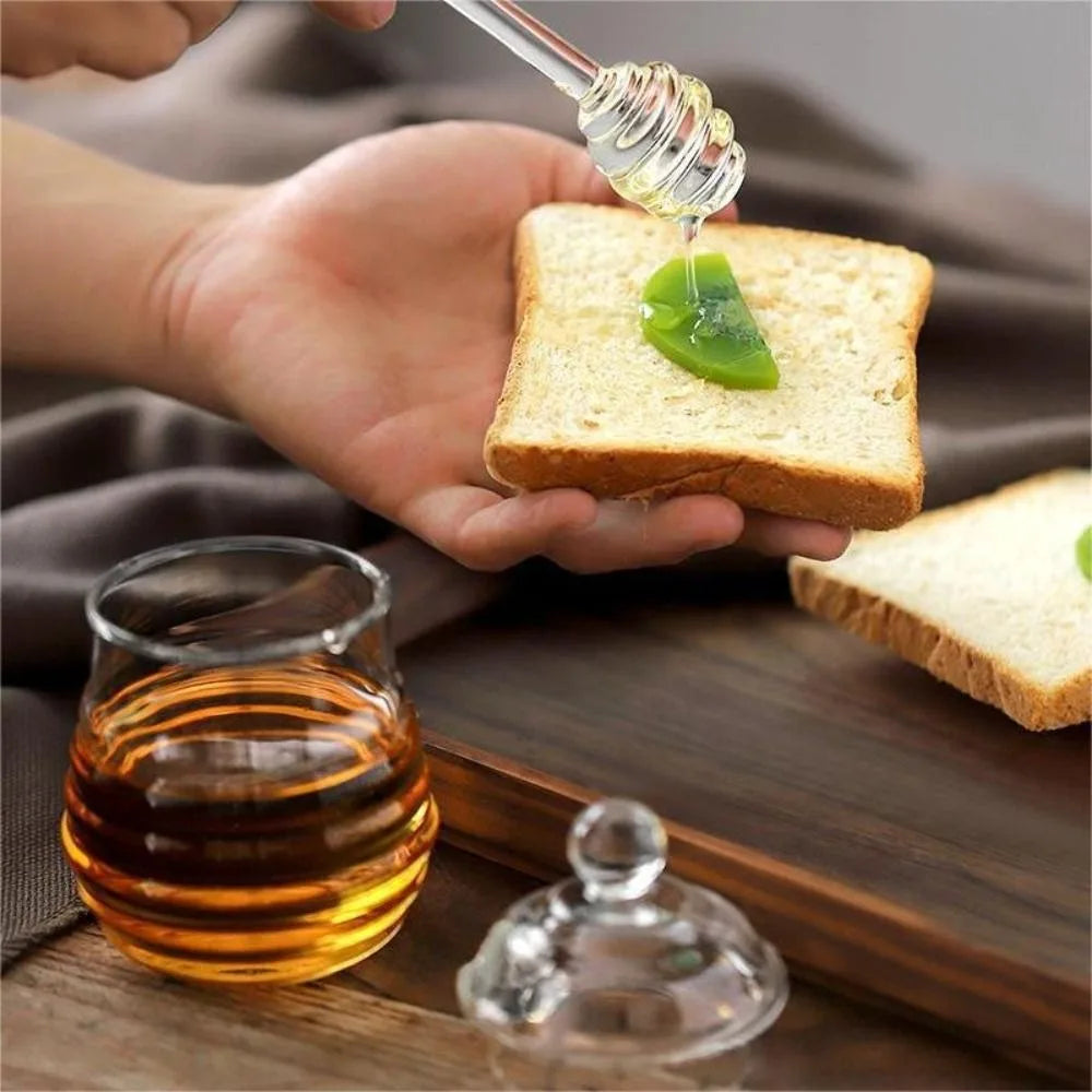 Transparent Honey Pot with Dipper and Lid Honeycomb Tank Kitchen Honey Bottle for for Wedding Party Office Kitchen Home