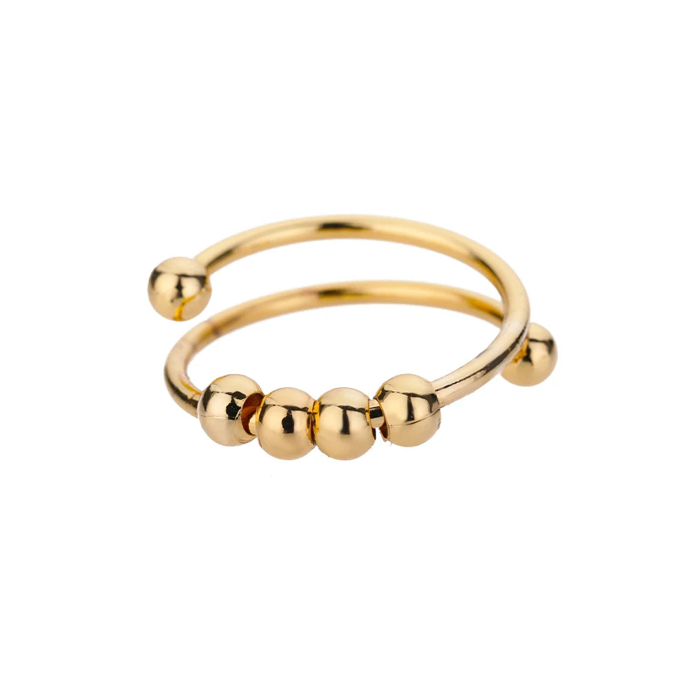 Anxiety Balls Beads Rings for Women Open Spinner Adjustable Finger Ring Stainless Steel Rotating Freely anti Stress Jewelry Gift