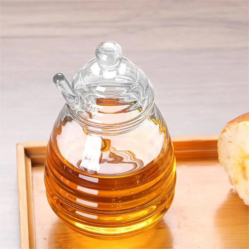 Transparent Honey Pot with Dipper and Lid Honeycomb Tank Kitchen Honey Bottle for for Wedding Party Office Kitchen Home